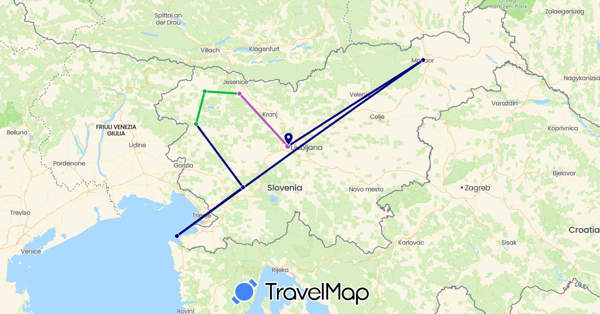 TravelMap itinerary: driving, bus, train in Slovenia (Europe)